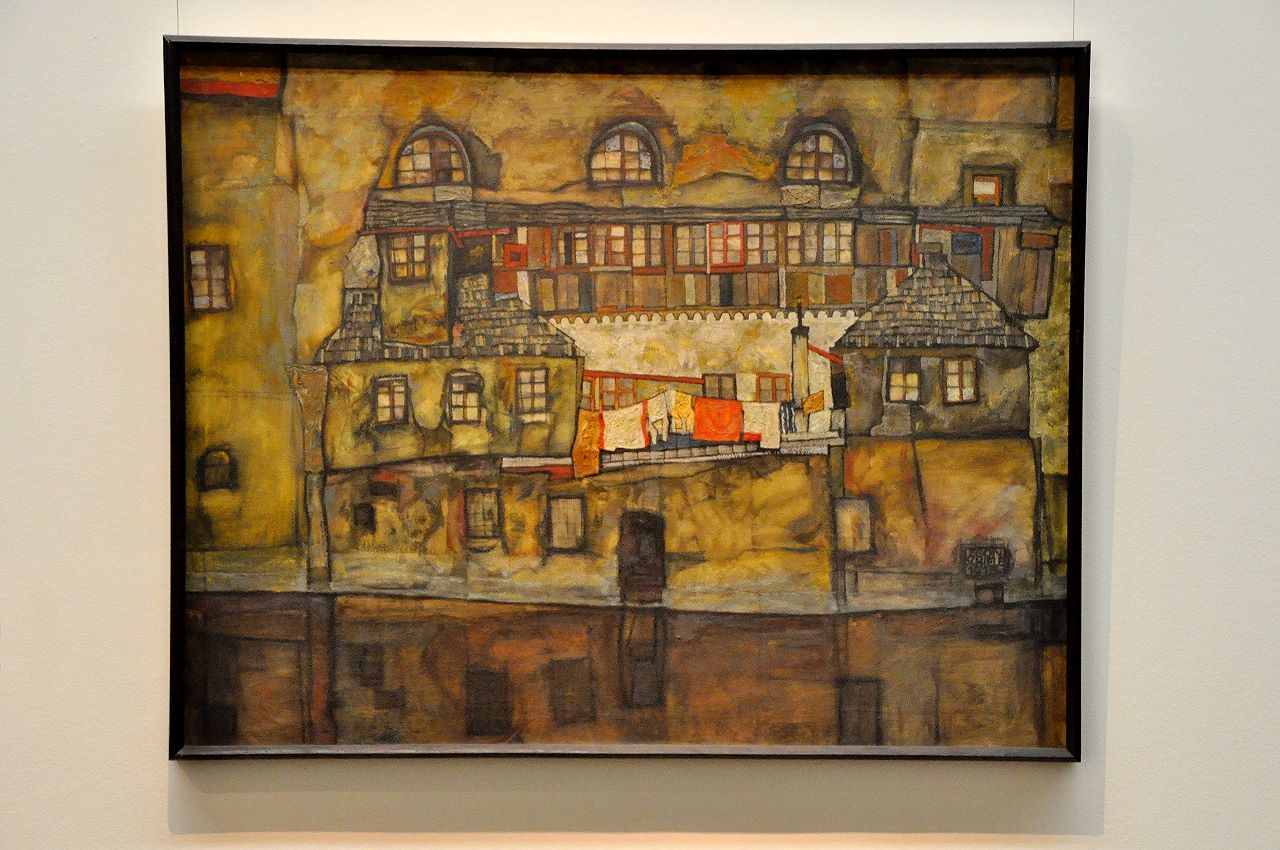 Egon Schiele, Hauswand am Fluß (1915)