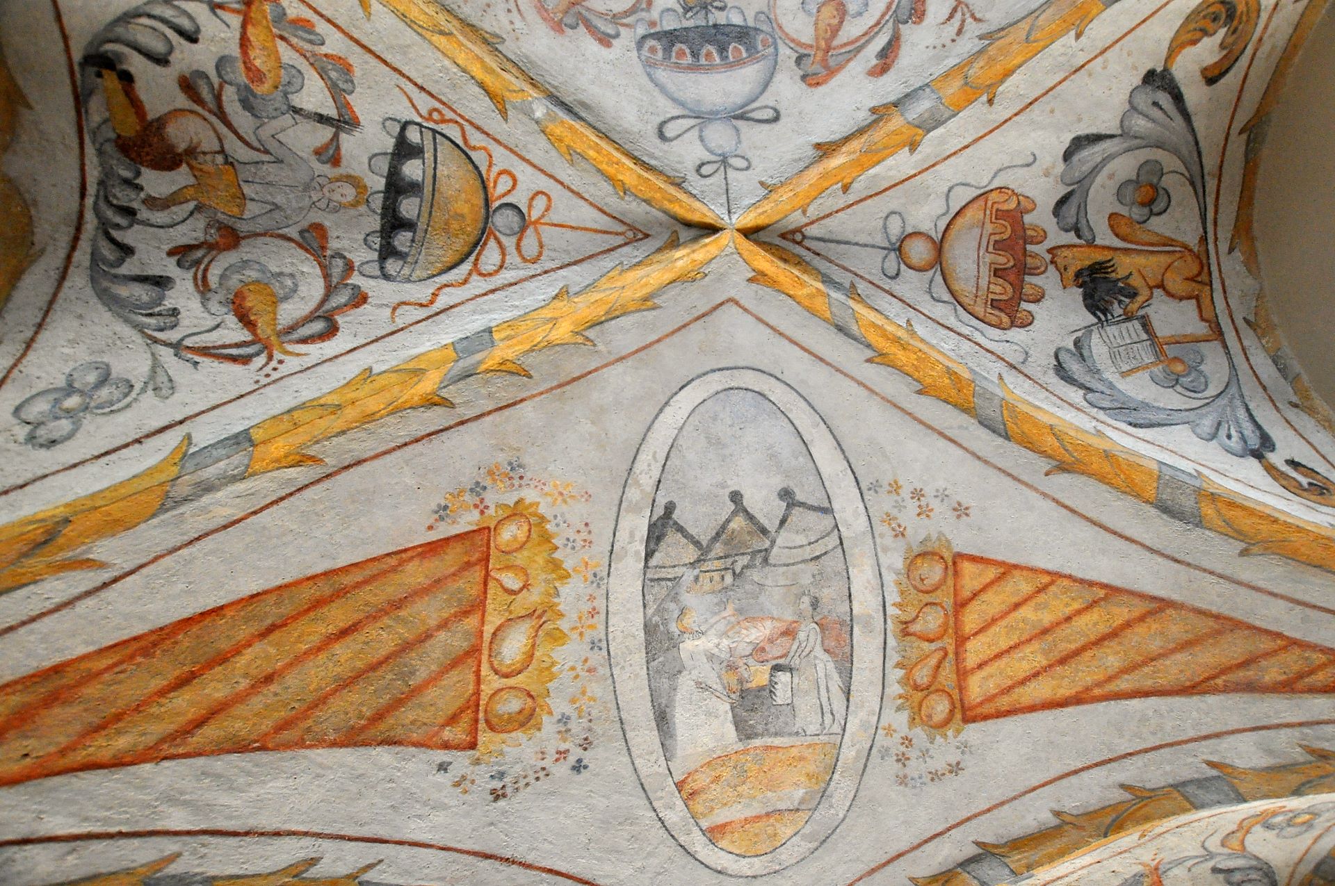 Fresken in der Tordurchfahrt von Schloss Červená Lhota