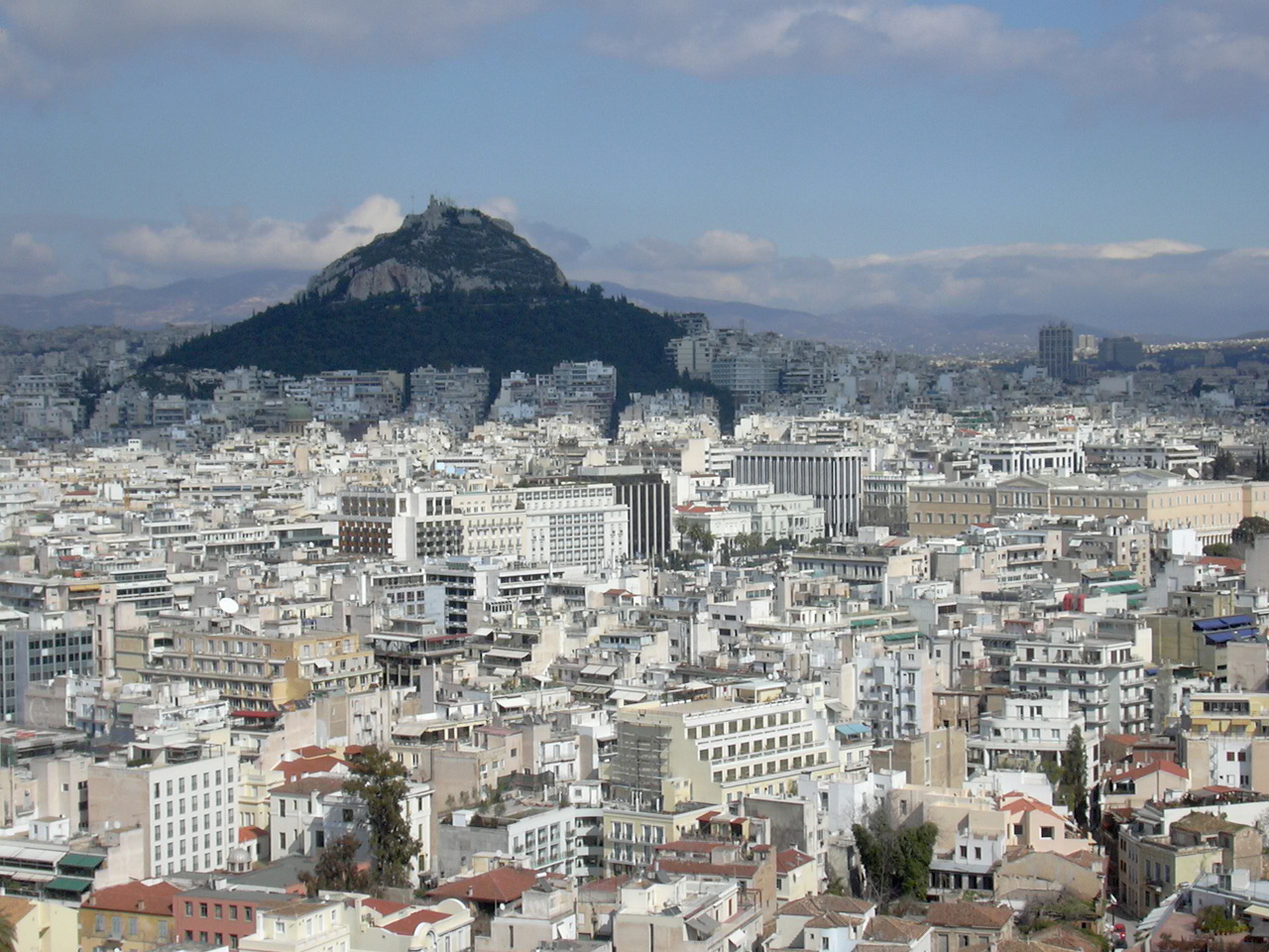 Athen, Blick von der Akropolis zum Lykavitos Hügel
