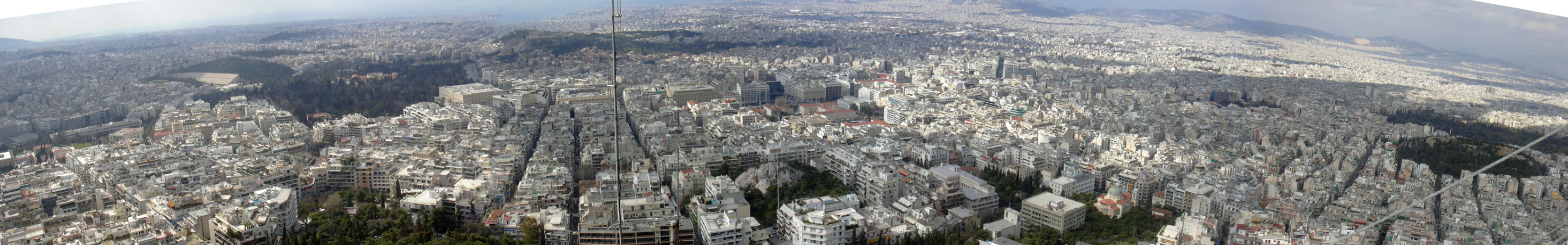 Athen, Panoramablick vom Lykavittos zu Akropolis und Piräus