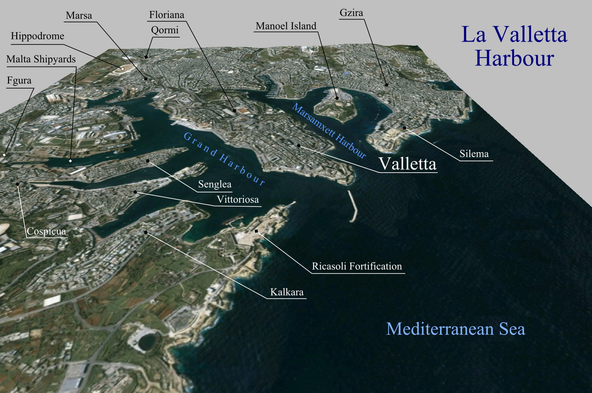 Die Halbinsel von Valletta ist beiderseits von als Naturhäfen genutzten buchten umgeben
